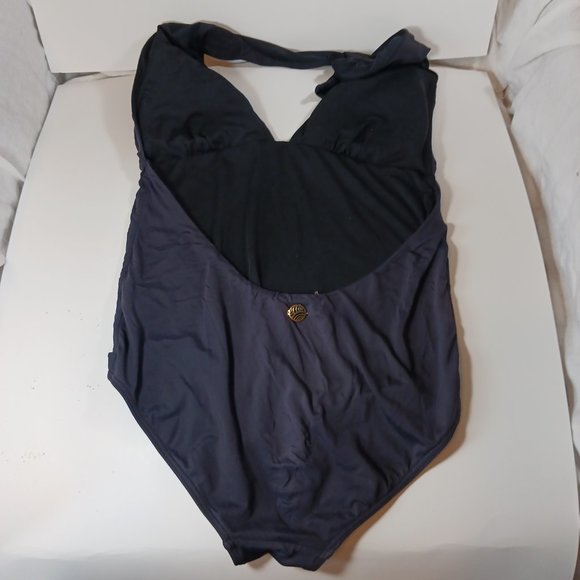 BluMoss Luxury One-Piece Swimwear Villa Classic Halter Maillot Navy Size Small - Picture 6 of 15